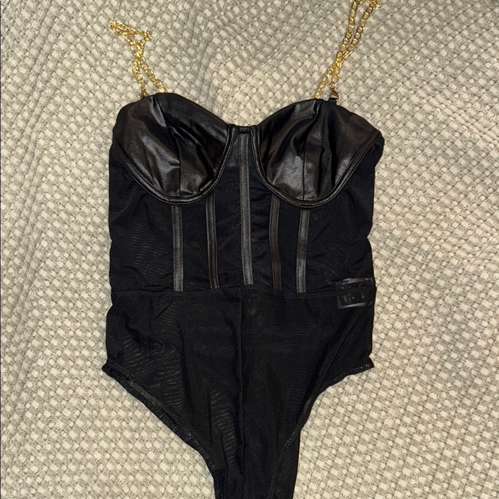 Black One Piece with Gold Chain Straps- SHEIN small